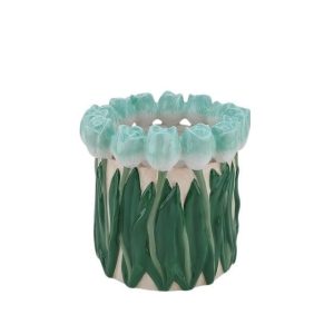 VASE-TULIPS- DOLOMITE-MINT/ GROEN-17X17X16CM