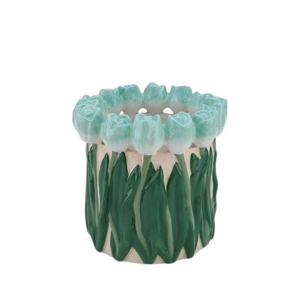 VASE-TULIPS- DOLOMITE-MINT/ GROEN-17X17X16CM