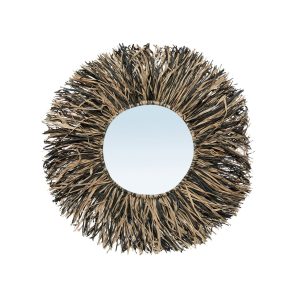 De Raffia Fringe Spiegel - Naturel Zwart - S